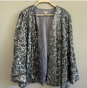 Chico's Open Front Sequin Jacket in Grey Size 2 (L/12)